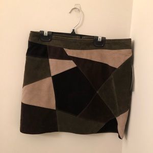 Suede block color skirt